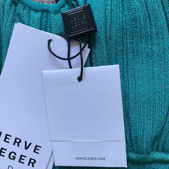 Harve Leger Ribbed Sweetheart Top M Green Long Sleeve Cropped Party Y2K $690 - Picture 11 of 12